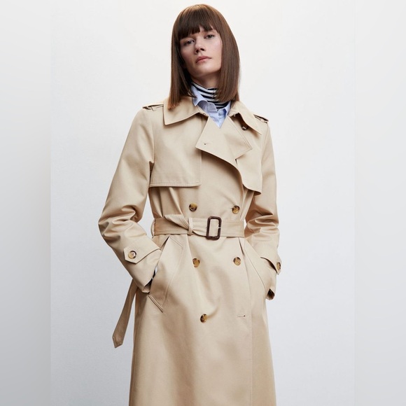 Mango Longline Trench Coat Belted Cotton Blend Size XL - Picture 3 of 14